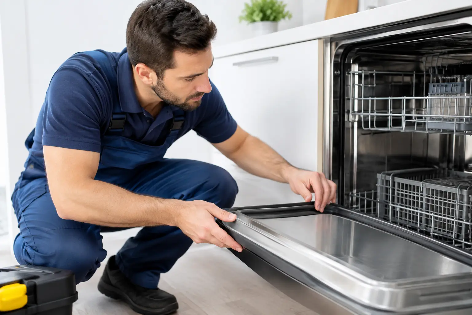 Dishwasher leaking from the bottom of the door, sealed at the gasket